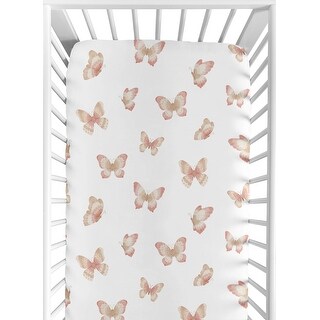 Sweet Jojo Designs Pink Taupe Boho Butterfly Girl Fitted Crib Sheet Beige Ivory Bohemian Shabby Chic Watercolor Dusty Rose Mauve