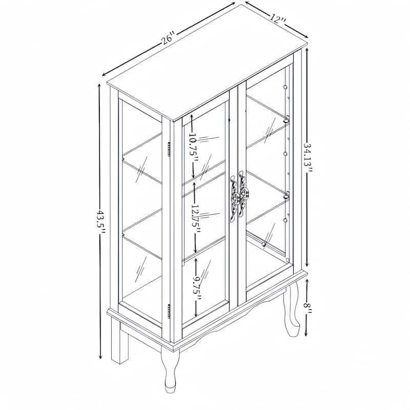 Lighted Curio Cabinet, Display Cabinet with Tempered Glass Doors, China Cabinet with Adjustable Shelves & Mirrored Back Pane