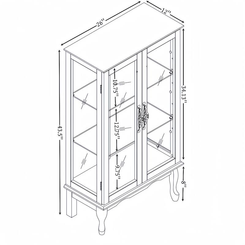 Premium Dual-Door Curio Cabinet‌ – Tempered Glass Display Case with Mirrored Backing & Adjustable Shelves