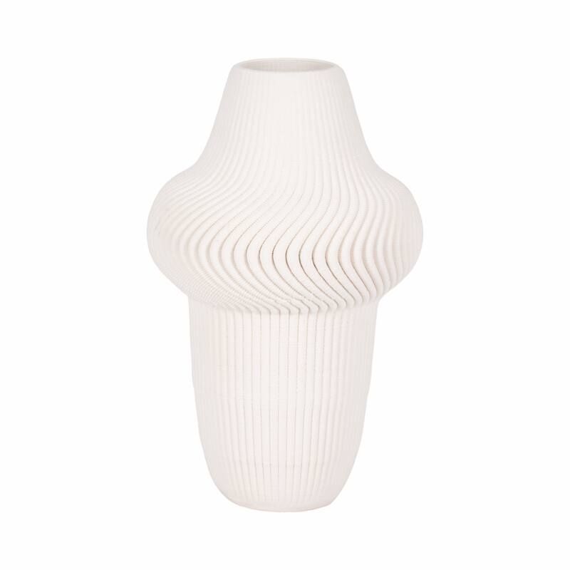 Porcelain Ribbed 3D Printed Vase - Ivory/Beige