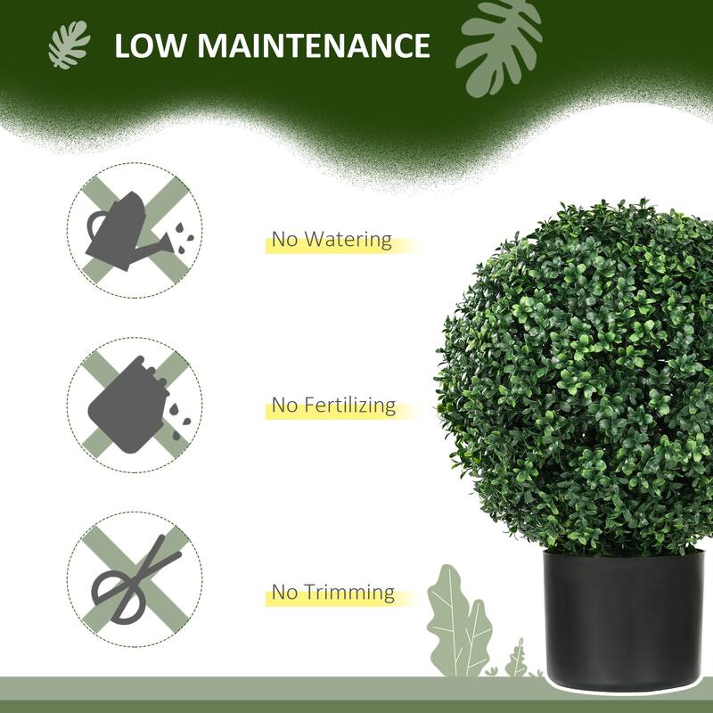 Set of 2 Artificial Boxwood Trees Ball Shaped UV Protected Durable Plastic with Nursery Pots for Home and Office Decor