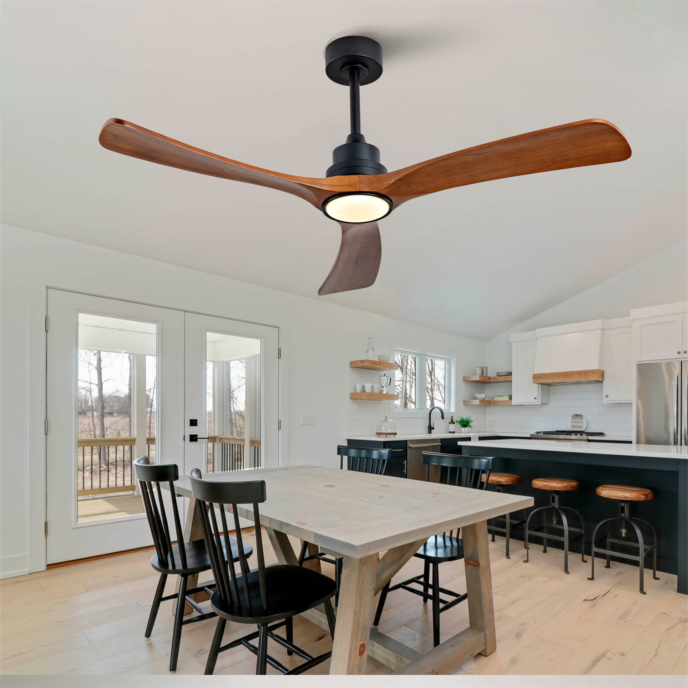52 Inch Wood Ceiling Fan With 3 Solid Wood Blades Remote Control
