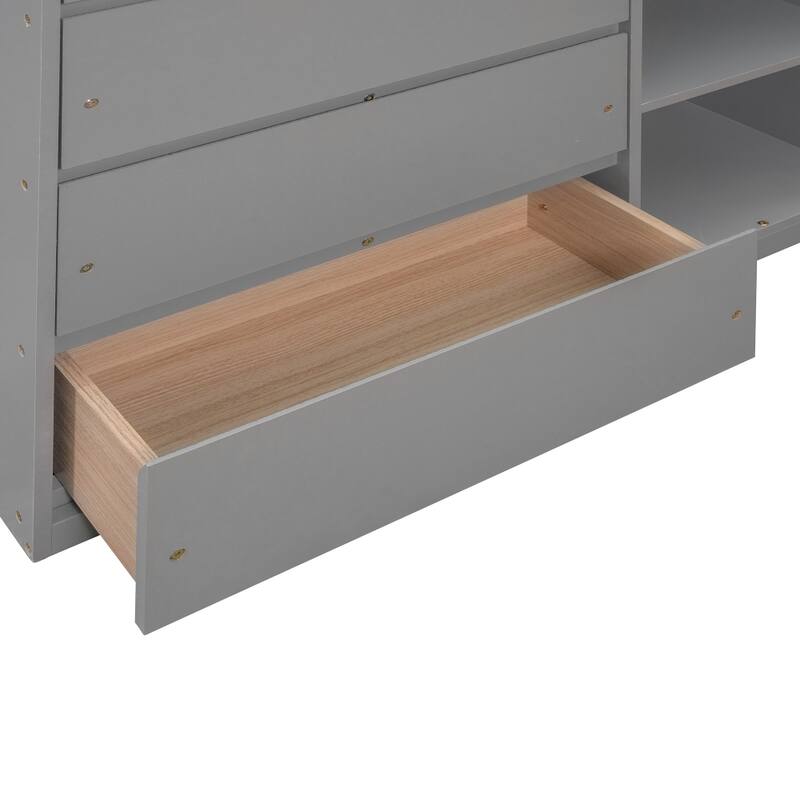Twin over Twin Bunk Bed with 4 Drawers and 3 Shelves