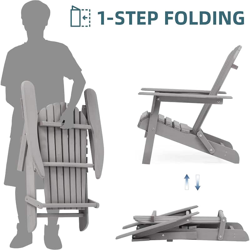 Set of 4 Outdoor Garden Solid Wood Folding Lounge Adirondack Chairs