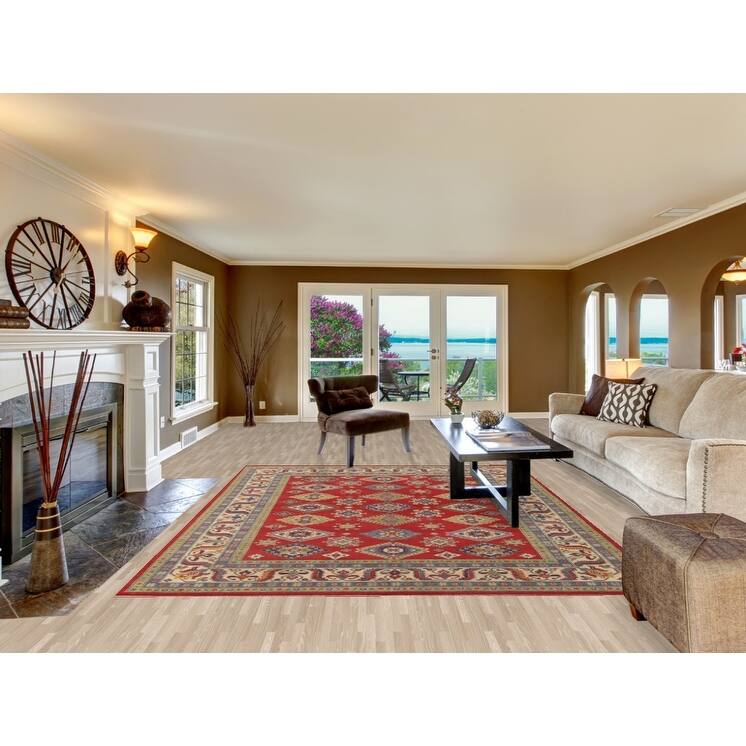 Geometric Kazak Area Rug Wool Carpet - 8'0" x 10'4"