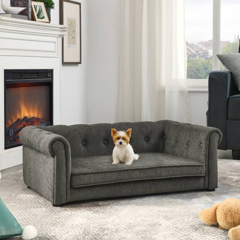 Roomfitters Elegant Rectangle Pet Sofa Bed for Small and Medium Dogs, Elevated Dog Couch with Cushions, Durable Dog Bed
