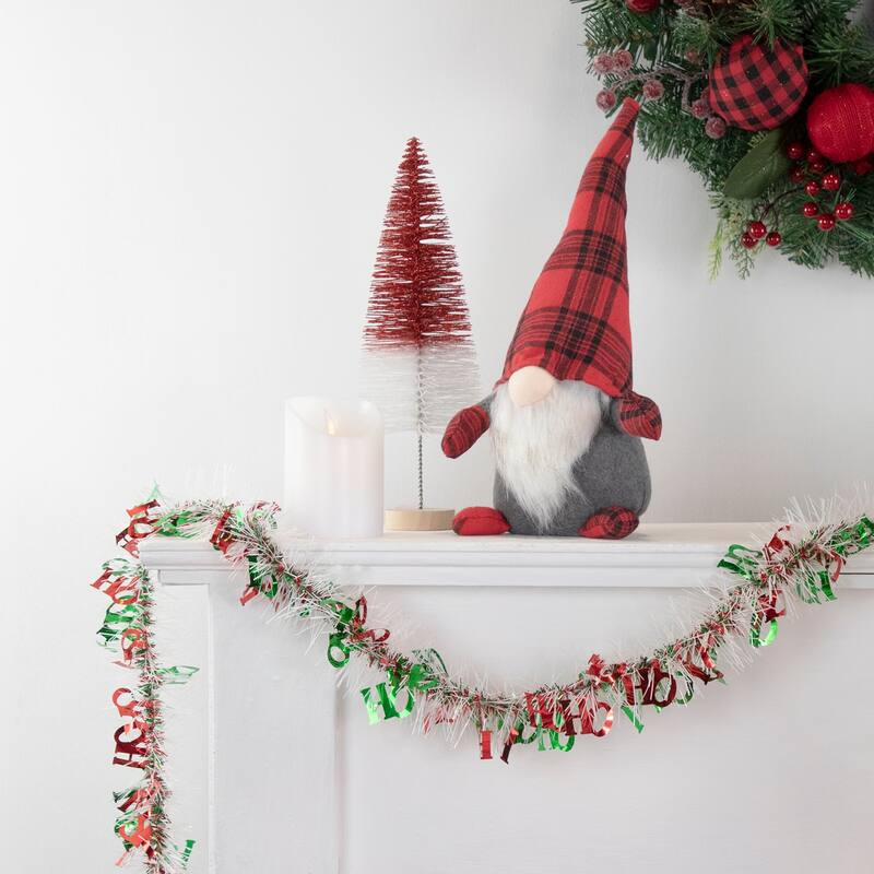 50' x 2.5" White Red and Green Christmas HO HO HO Wrapped Tinsel Garland - Unlit