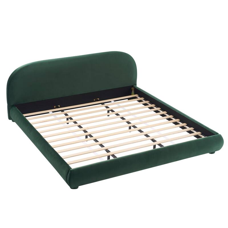 Roomfitters King Velvet Upholstered Bed Frame, Curved Headboard