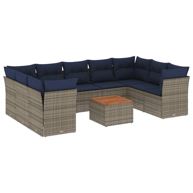 vidaXL Patio Sofa Set with Cushions Outdoor Furniture 10 Piece Poly Rattan - 24.4x 24.4x 27.2