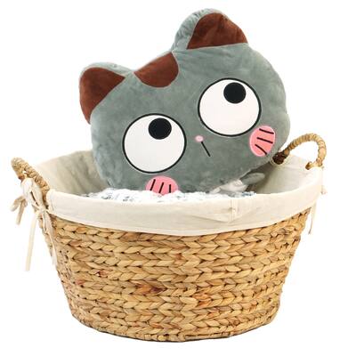 Water Hyacinth Natural Oval Wicker Laundry Basket with Handles and White Cotton Liner