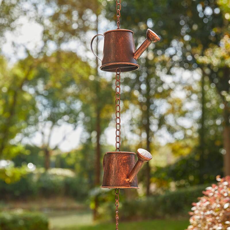 Glitzhome 2-Piece 102" Long Bronze Rain Chains with Fish/ Lotus/ Umbrella/ Watering Pot