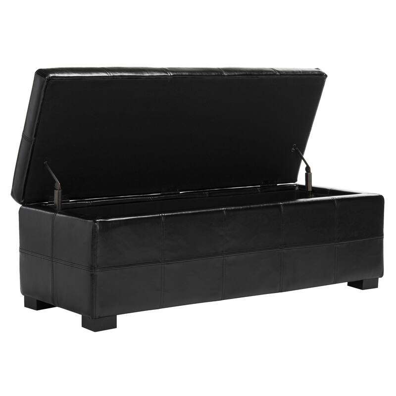 SAFAVIEH Kerrie Brown Bicast Leather/Wood Storage Bench - 46.9" x 18.3" x 16.7" - 47Wx18Dx17H