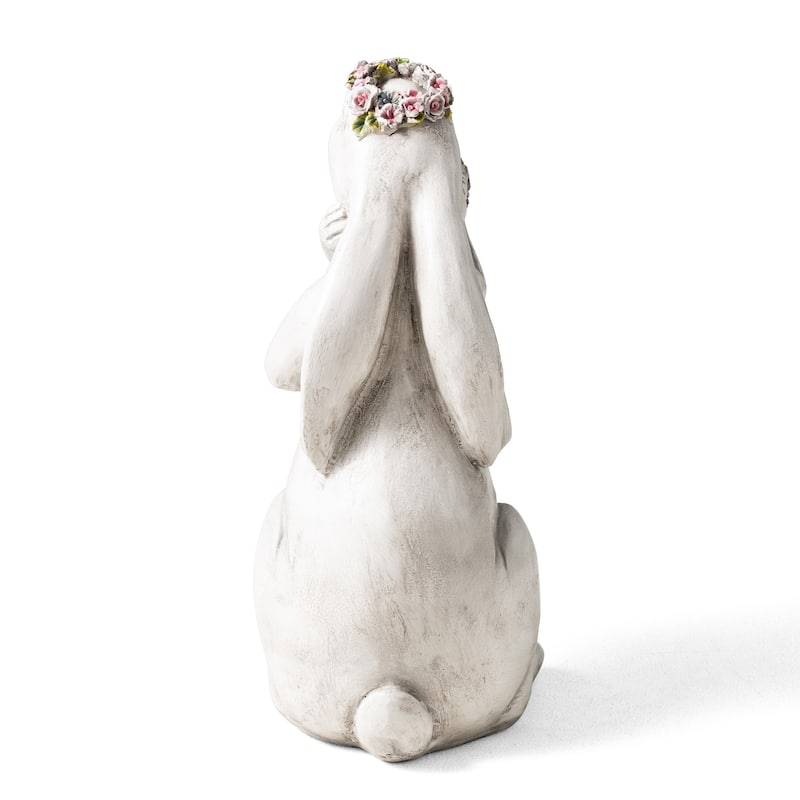 Glitzhome MGO Cute Sitting Bunny Hugging Mom and Baby Rabbit Garden Statue Indoor Outdoor Decoration