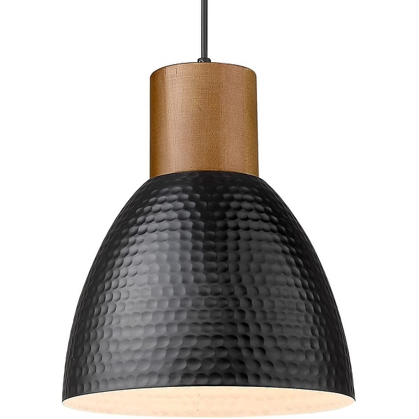 Adjustable Wood Pendant Light Black Metal Shade Light Fixtures Ceiling Hanging Black PL 1325