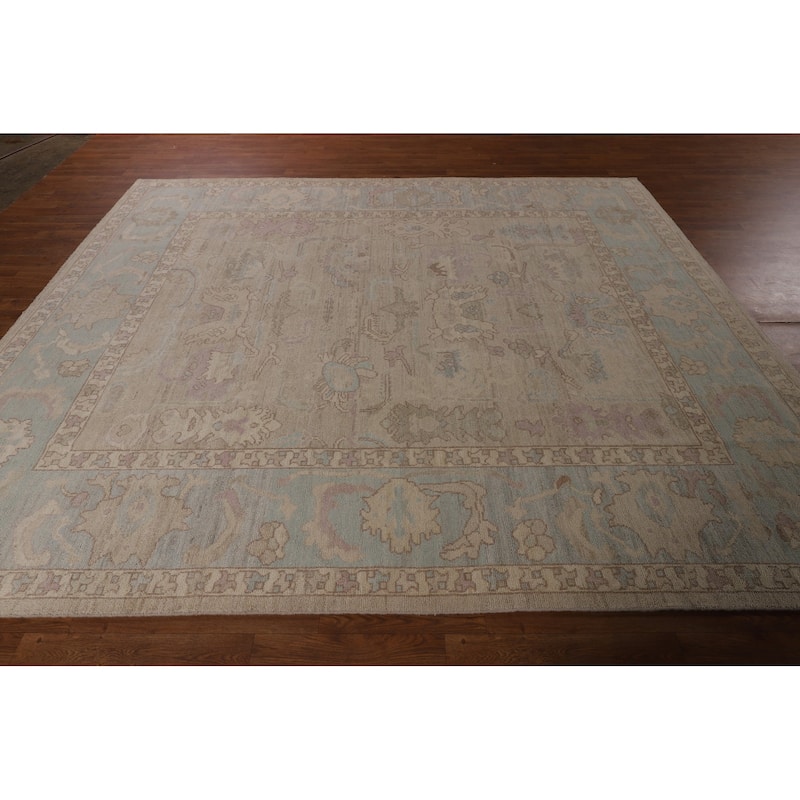 Oushak Turkish Area Rug Hand-Knotted Floral Wool Carpet - 8'1"x 9'6"