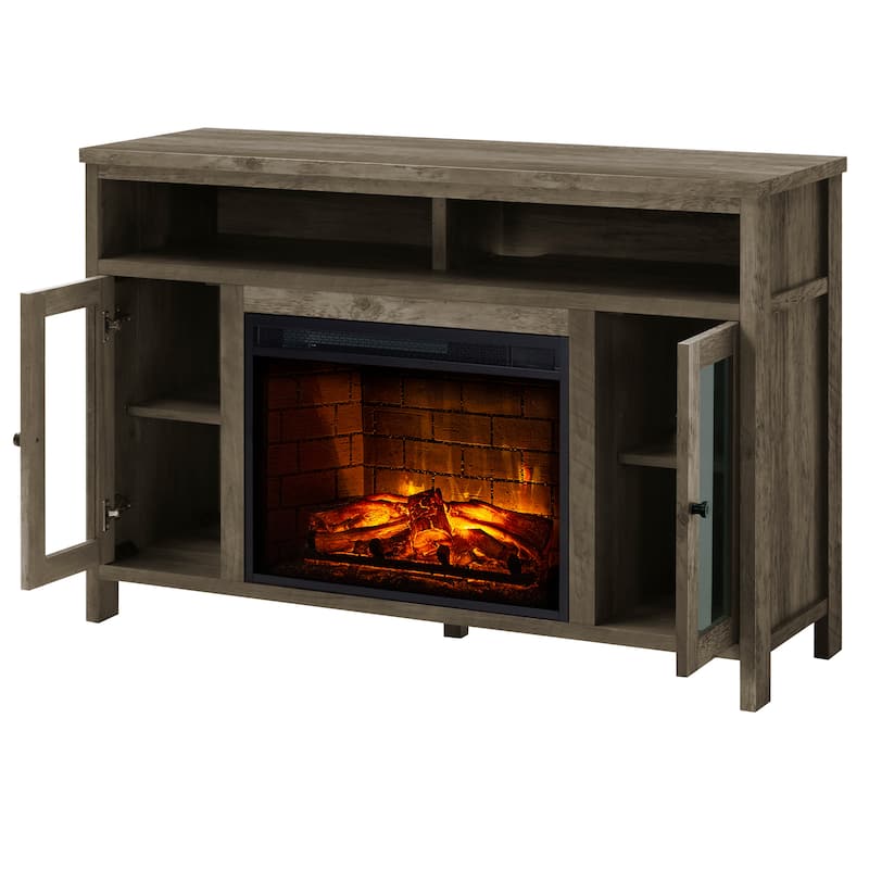 Pleasant Hearth Davis 48" TV Stand Electric Fireplace Washed Chestnut Finish