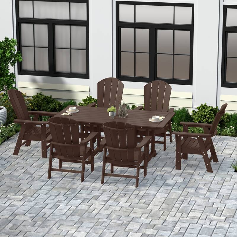 Laguna Hdpe All Weather Outdoor Patio Rectangular Adirondack Dining Chairs With Table (7-Piece Set)