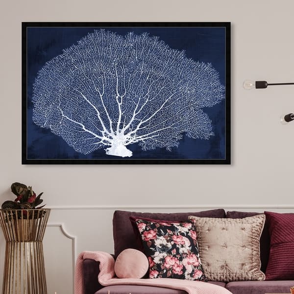 Oliver Gal Coral Fan Cyanotype Nautical And Coastal Framed Wall Art Prints Marine Life Blue White Overstock 31287354