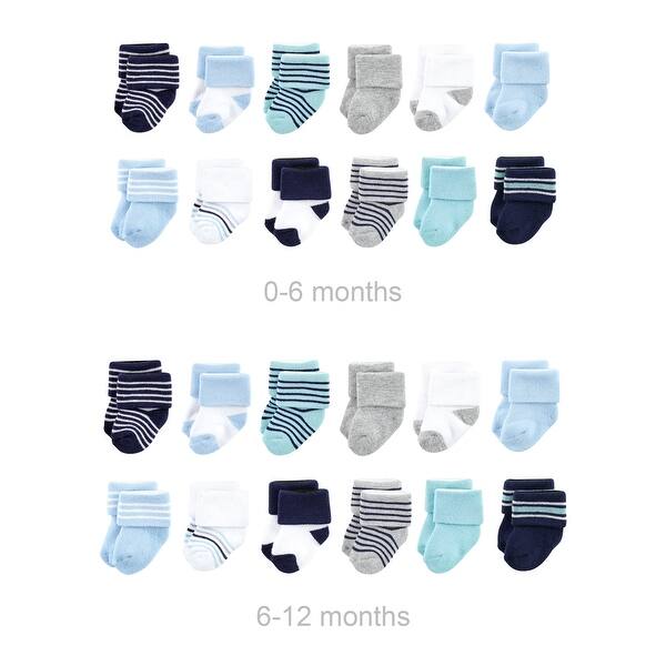 slide 1 of 1, Luvable Friends Infant Boy Grow with Me Cotton Terry Socks, Mint Navy Stripes, 0-6 and 6-12 Months - Mint Navy Stripes 24-Pack 0-6 and 6-12 Months - Mint Navy Stripes 24-Pack