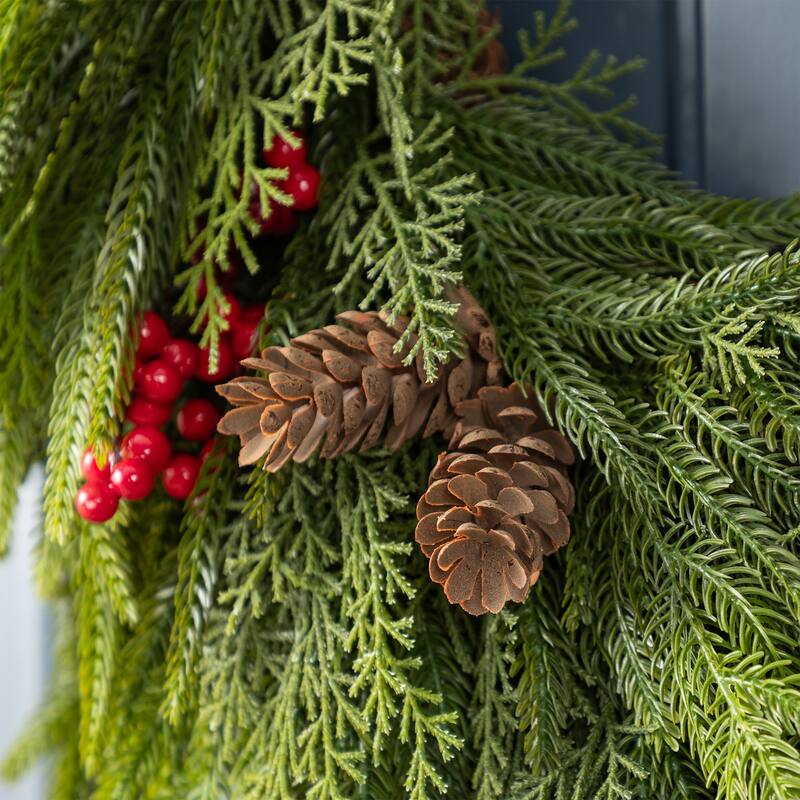 Glitzhome Christmas Greenery PE Dripping Wreath & Teardrop Set