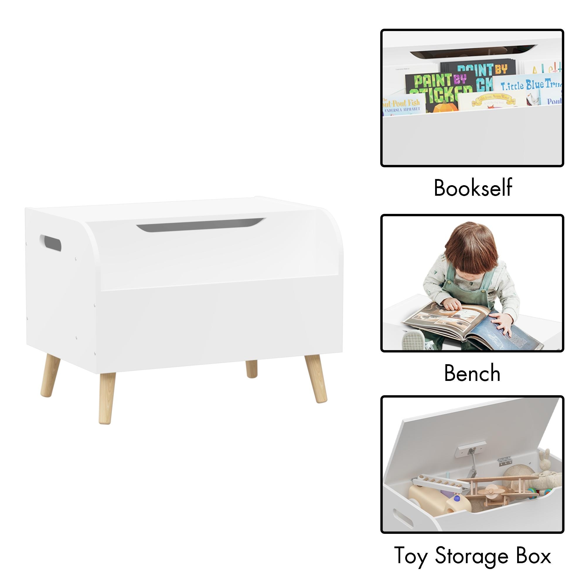 Wooden Toy Box, Kids Toy Storage Organizer with Front Bookshelf