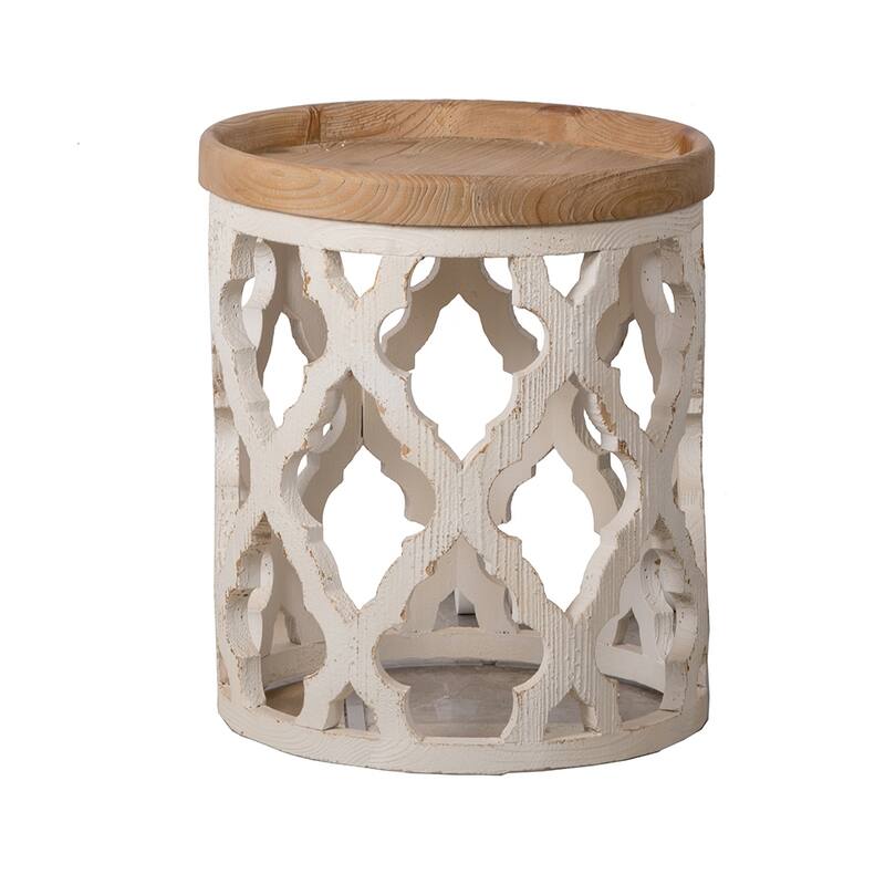 23" Distressed White Wooden Side Table with Rustic Charm
