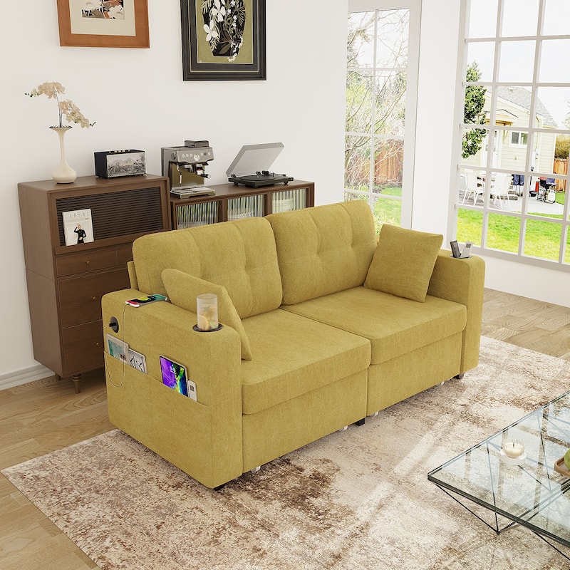 Sofas, Couch Set, 3 Seats Sofa, USB Charging,Wood Frame, Easy to Install, with Storage, Charging Station, Cup Holder