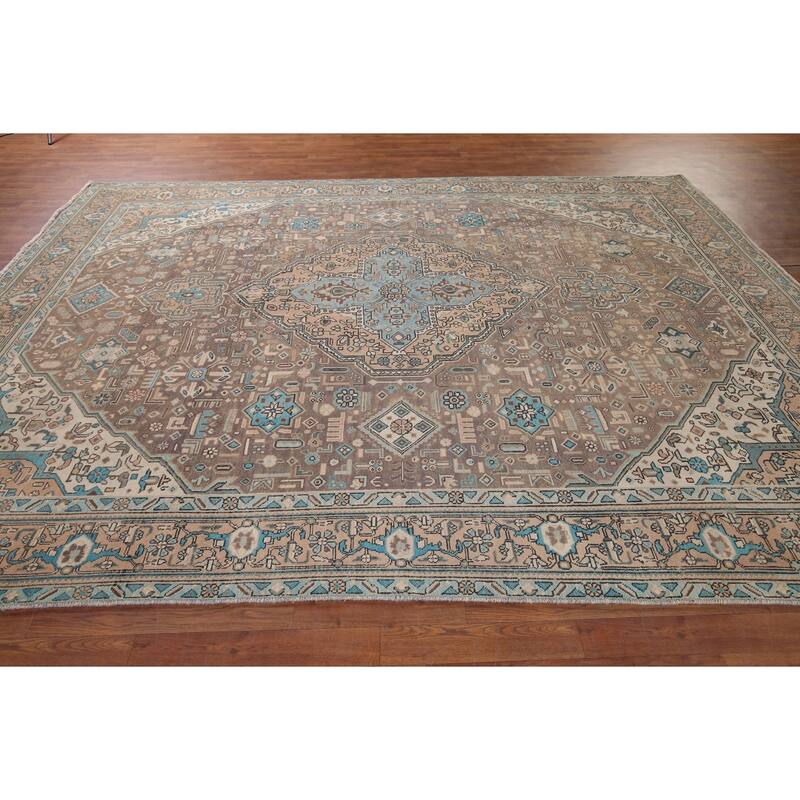 Brown Distressed Tabriz Vintage Persian Area Rug Handmade Wool Carpet - 8'3" x 11'4"