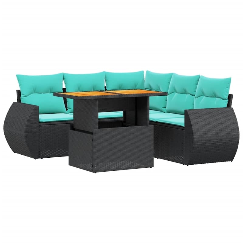 vidaXL Patio Sofa Set with Cushions Outdoor Furniture 6 Piece Poly Rattan - 24.4 x 24.4 x 27.2