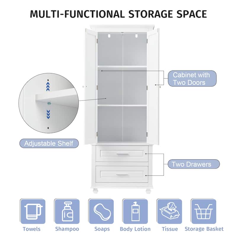 Tall Storage Cabinet with Two Drawers for Bathroom/Office