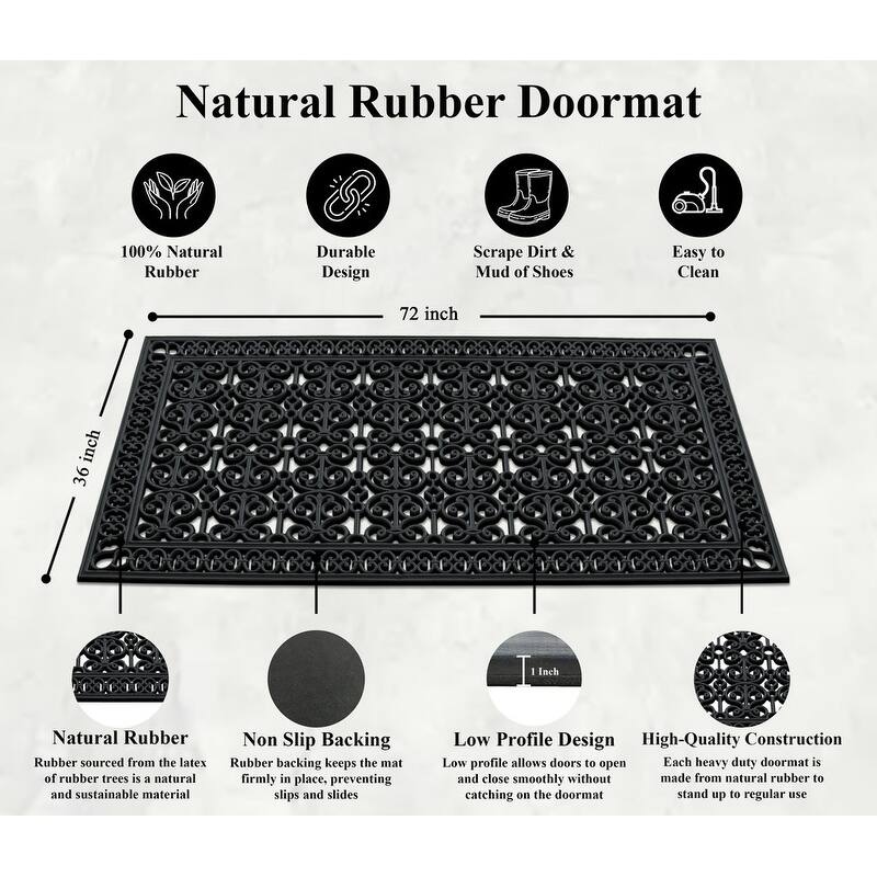 A1HC Rubber Paisley, Beautifully Non Slip Rubber Floormats Welcome Entryway Large Double Doormat, 36"X72"