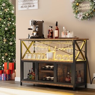 Home Liquor Bar Sideboard Wine Storage Cabinet with Glass Holder and Power Outlets - 47.2"L x 15.7"W x33.4"H