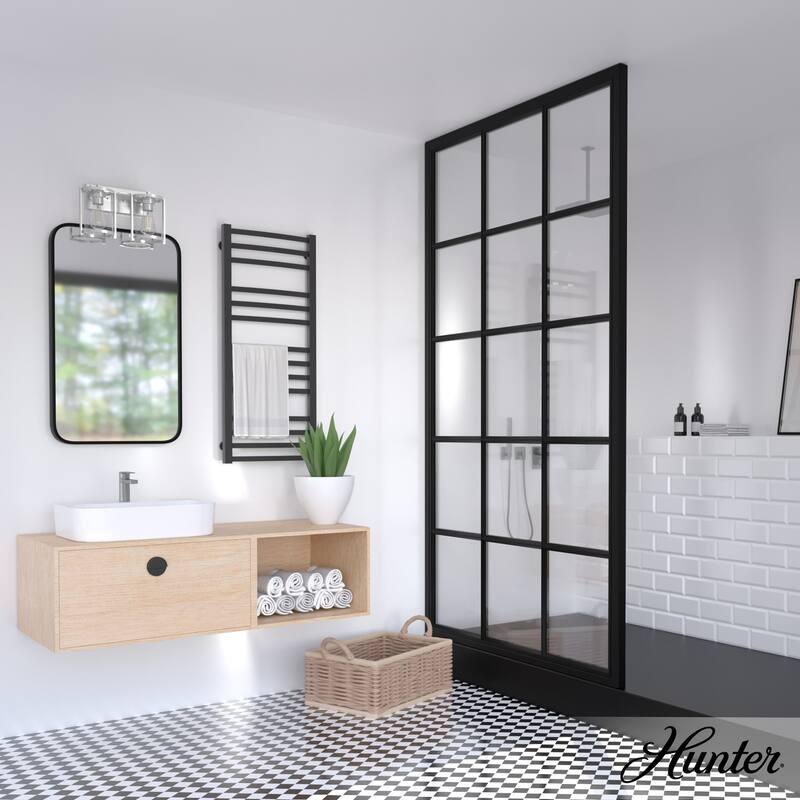 Hunter Astwood Bathroom Vanity Light, Clear Cylinder Glass, Damp Rated, Caged - Contemporary, Transitional, Art-Deco