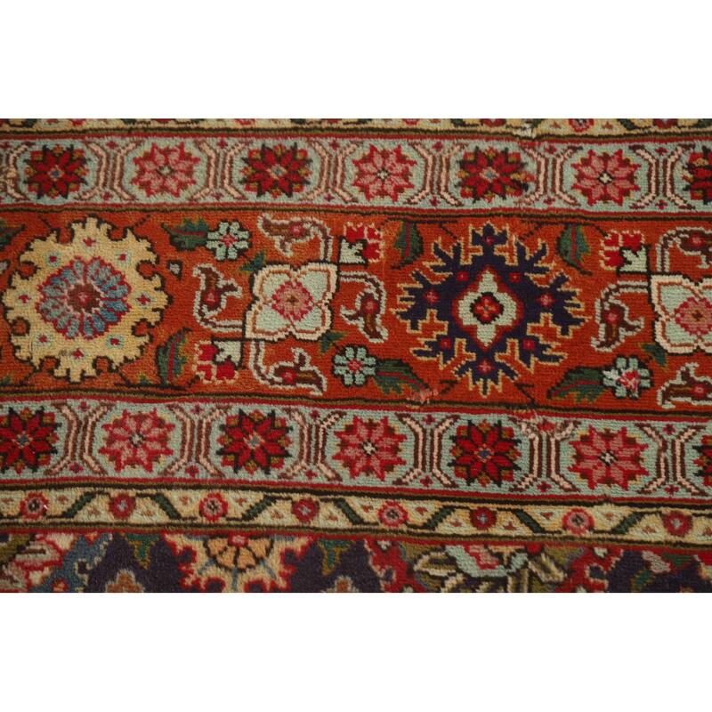 Hand Knotted Oriental 100% Wool Carpet Traditional Floral Navy Blue & Blues Tabriz Area Rug - 11' 5'' X 7' 7''