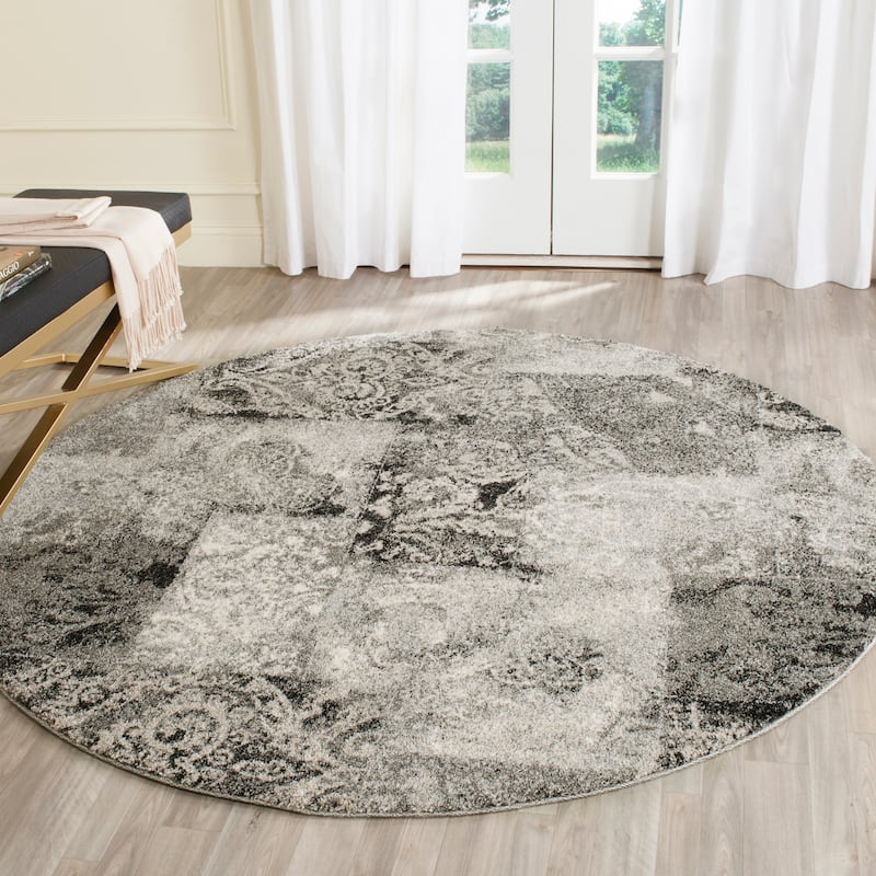 SAFAVIEH Retro Donia Distressed Modern Abstract Rug - 6' Round - Cream/Grey