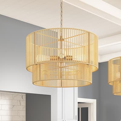 Farmhouse Gold 4-Light Paper Rope Craft Pendant Light