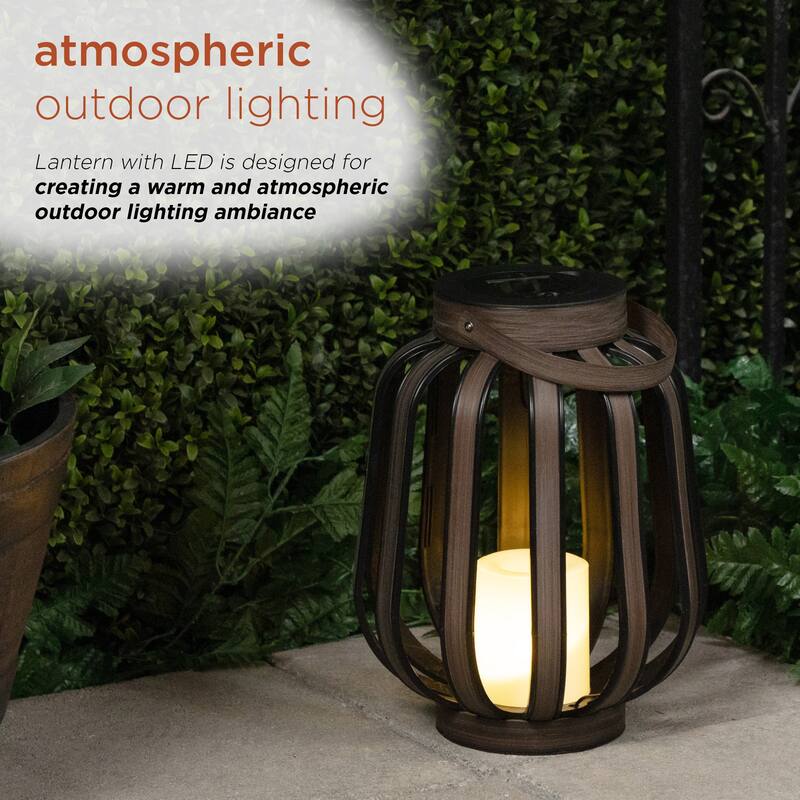 Solar Brown Cylindrical Decorative Plastic Lantern with LED