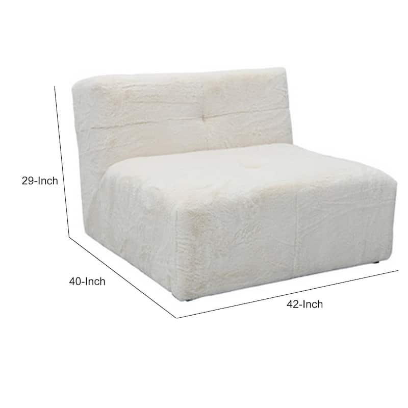 Accent Chair, Cushioned Tufted Seat and Back, White Polyester Faux Fur