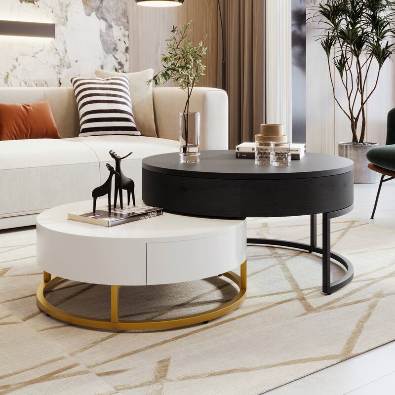 Modern Round Lift top Nesting Coffee Tables