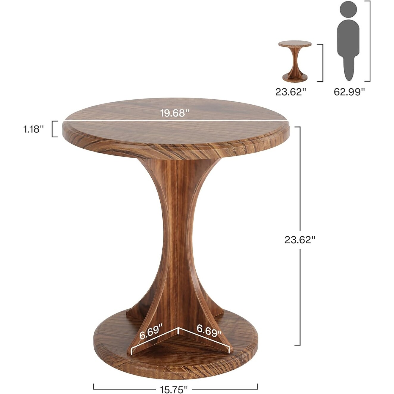Wood Round End Table, Sofa Side Table for Living Room, Bedside Nightstand for Bedroom