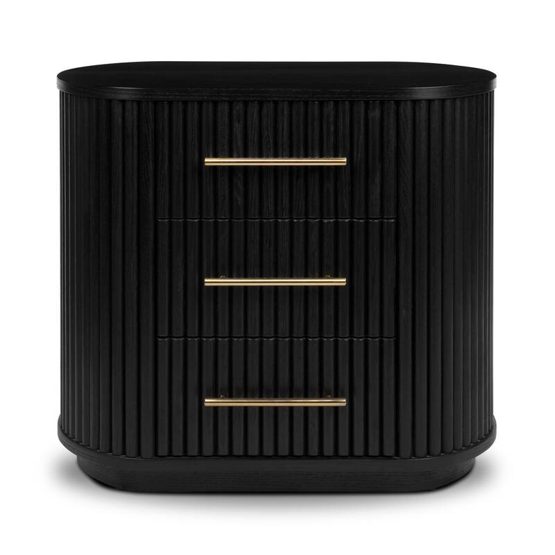 Poly & Bark Noir 3 Drawer Wood Nightstand with Ribbed Design