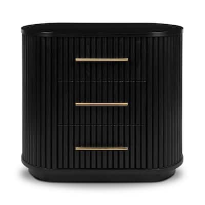 Poly & Bark Noir 3 Drawer Wood Nightstand with Ribbed Design