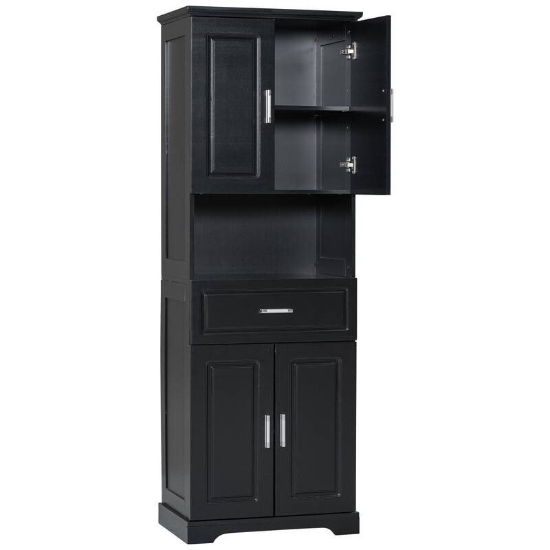 Tall Bathroom Storage Cabinet with 4 Doors and 1 Drawer, Freestanding Bathroom Floor Cabinet w/Open Storage & Adjustable Shelves
