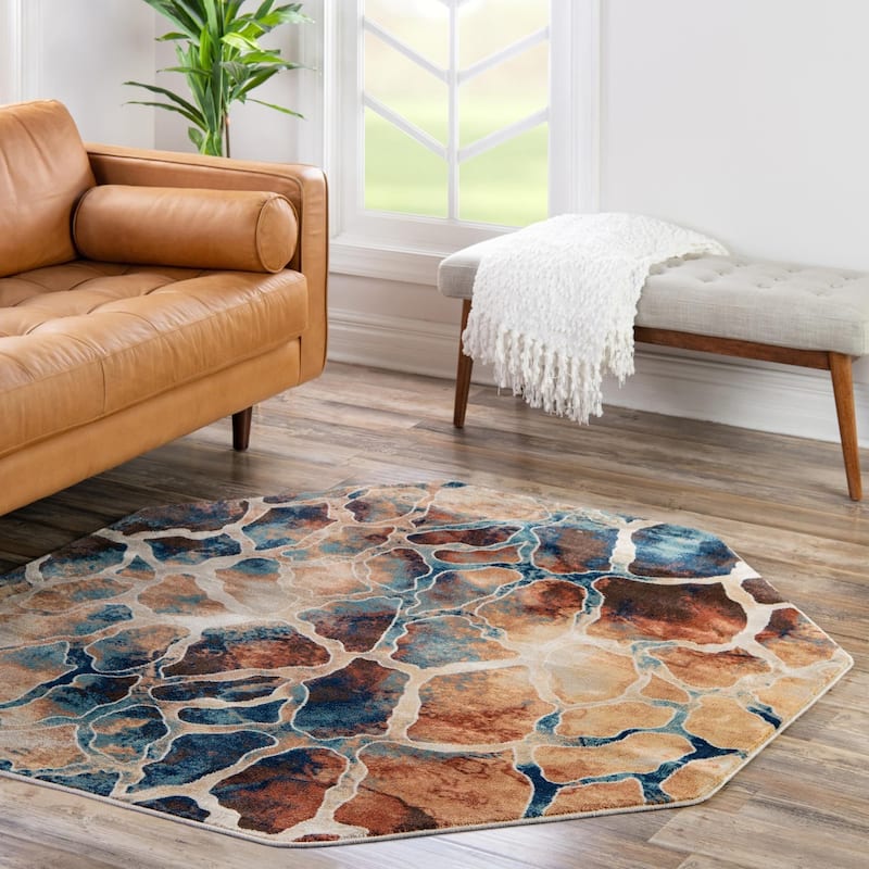 Contemporary Harrogate Collection Area Rug - Brick Red - 5'3"x5'3" Octagon