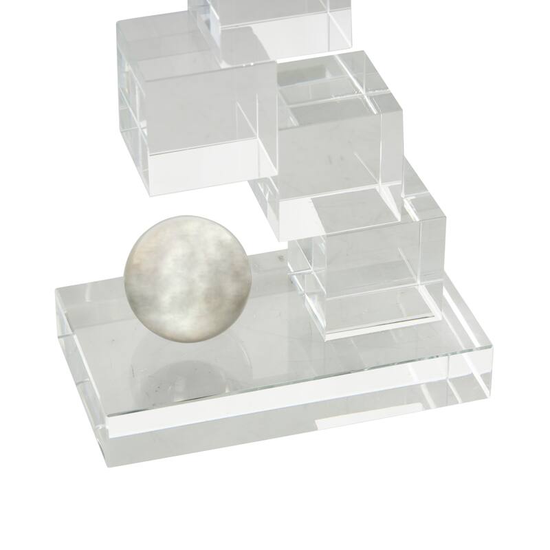 Clear Glass Stacked Squares Decorative Bookends with Silver Orbs (Set of 2)