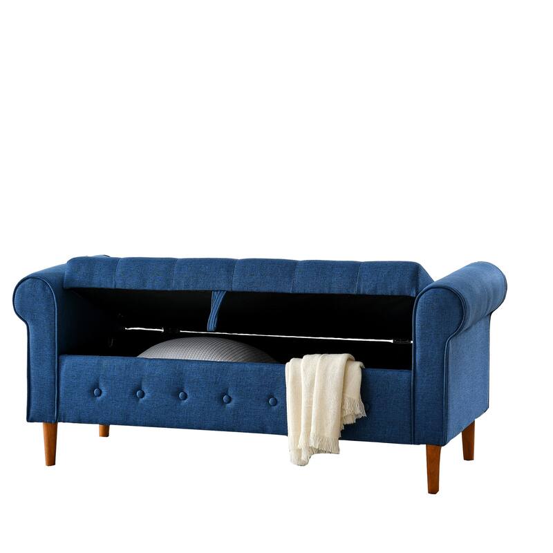 62" Bedroom Tufted Button Storage Bench Linen Upholstered Ottoman