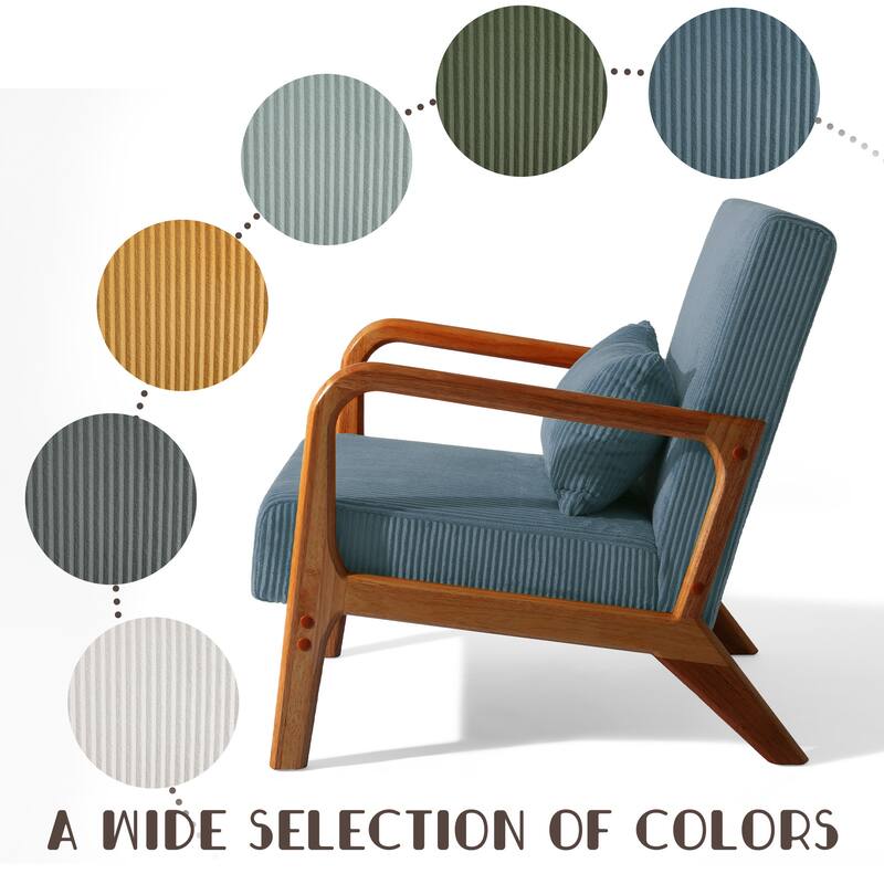 Uixe Mid Century Solid Wood Upholstered Corduroy Accent Chair