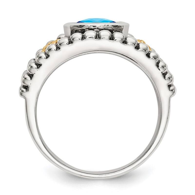 Curata 925 Sterling Silver Polished Open back With 14k Blue Topaz Ring