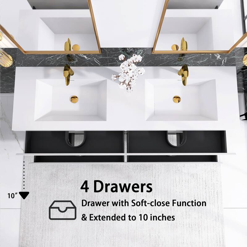 Floating Bathroom Vanity with Integrated Resin Top