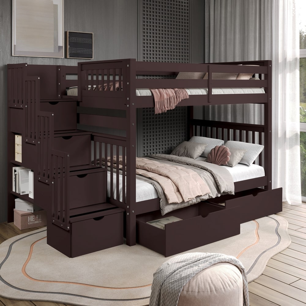 Taylor & Olive Trillium Full over Full Stairway Bunk Bed, 2 Drawers